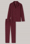 Pajamas long flannel lapel collar button placket hearts burgundy - Scence of Nostalgia