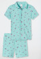 Pajamas short button placket organic cotton cherries turquoise - Cat Zoe