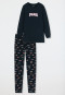 Pigiama lungo in cotone biologico con polsini  e scritta "Paris", blu notte - Teens Nightwear