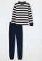 Pajamas long organic cotton stripes cuffs midnight blue - Teens Nightwear