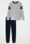 Schlafanzug lang Fleece Bündchen Streifen grau-meliert - Teens Nightwear