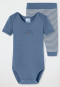 Babyset 2-teilig Feinripp Kurzarmbody Hose Palme hellblau - Natural Love
