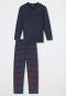 Pyjamas long V-neck chest pocket navy patterned - Comfort Essentials
