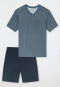 Short pyjamas Organic Cotton V-neck chest pocket graphite chequered - Comfort Nightwear
