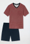 Schlafanzug kurz Organic Cotton V-Ausschnitt Brusttasche chilli rot kariert - Comfort Nightwear