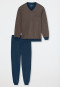 Schlafanzug lang Bündchen deep blue gemustert - Comfort Nightwear