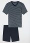 Schlafanzug kurz Modal V-Ausschnitt Streifen navy - Long Life Soft