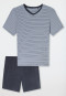 Schlafanzug kurz Ringel V-Ausschnitt graphit - Long Life Soft