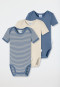 Bodys kurzarm 3er-Pack Feinripp Ringel creme/hellblau - Natural Love