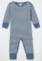 Babyanzug Feinripp langarm Vario-Fuß Ringel jeansblau - Natural Love