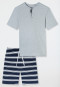 Schlafanzug kurz Knopfleiste Ringel hellgrau meliert - Casual Nightwear