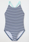 Swimsuit knitwear recycled SPF40+ stripes white&stripes - aqua