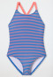 Swimsuit recycled knitwear SPF40+ stripes aqua - Aqua