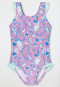 Swimsuit recycled knitwear SPF40+ marine animals ruffles berry - aqua
