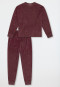 Schlafanzug lang Velour Bündchen Sterne burgund - Teens Nightwear