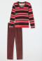 Pyjama lang velours gestreept wijnrood - Comfort Nightwear