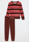 Lange pyjama van velours manchetten streepjes wijnrood - Comfort Nightwear
