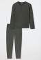 Pyjama long jacquard patte de boutonnage vert foncé - Modern Nightwear