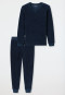 Pyjama lang velours manchetten in nachtblauw - selected! Premium Warming