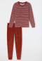 Schlafanzug lang Frottee Bündchen Ringel gebrannter Ziegel - Casual Essentials