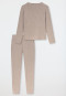 Long Pyjamas with Fine Ribs, Brown-Mottled - Selected! Premium Warming