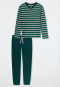 Schlafanzug lang Ringel tiefseegrün - Casual Nightwear