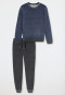 Pyjama long en tissu éponge à poignets, rayures, couleur denim délavé - Casual Nightwear