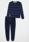Schlafanzug lang Frottee Bündchen Ringel deep sea blue - Casual Nightwear