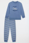 Schlafanzug lang Interlock Bündchen Ringel blaugrau - Nightwear