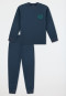 Schlafanzug lang Sweatware Bündchen Smiley deep blue - Nightwear
