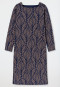 Long-Sleeve Interlock Nightshirt with Boat Neckline, Deep Sea Blue Patterned - Interlock