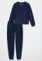 Lounge Set lang Velour Bündchen deep sea blue - Casual Velour
