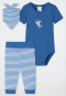 Baby Set 3-teilig Feinripp Organic Cotton Body Hose Halstuch Ringel Pelikan dunkelblau/weiß - Natural Love