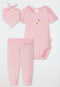 Ensemble bébé 3 pièces en coton bio côtelé body pantalon à manches courtes foulard fleurs rose - Natural Love