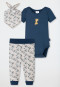 Babyset 3-delig fijnrib biologisch katoen body met korte mouwen broek halsdoek tijger donkerblauw/grijs  Natural Love