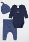 Babyset 3-delig fijnrib biologisch katoen rompertje met lange mouwen, broek en mutsje met bosdieren in donkerblauw/blauw - Natural Love