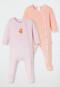 Baby onesies long with feet 2-pack fine rib organic cotton stripes little bear multicolored - Natural Love