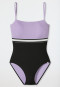 Swimsuit lined elastic band adjustable straps purple-black - California Dream