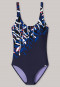 Costume da bagno imbottito con spalline regolabili e stampa con motivo a foglie blu scuro: Marine Leaf