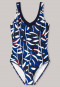 V-neck swimsuit Soft cups leaf print, dark blue pattern - Marine Leaf