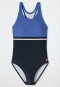 Badpak tricot gerecycled SPF40+ colour-blocking schoolsport racerback donkerblauw - Diver Dreams