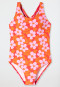 Maillot de bain tricot recyclé SFP 40+ dos nageur fleurs rouge - Aqua Teen Girls