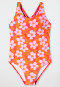 Costume da bagno in maglieria riciclata LSF40+ racerback fiori rosso - Aqua Teen Girls