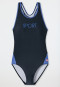 Badpak tricot gerecycled SPF40+ racerback schoolsport donkerblauw - Diver Dreams