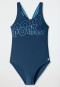 Costume da bagno in maglieria riciclata LSF40+ racerback sport blu - Aqua Teen Girls