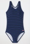 Badpak tricot gerecycled SPF40+ racerback strepen donkerblauw - Diver Dreams