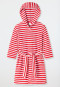 Accappatoio in spugna velour con cappuccio, a righe, rosso - Natural Love