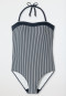 Bandeau swimsuit adjustable straps soft cups stripes dark blue - Ocean Dive