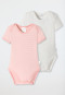 Bodysuits short sleeve 2-pack fine rib striped pink / white - Natural Love