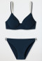 Set composto da bikini con ferretto, spalline variabili e mini slip con design a coste, blu scuro - Underwater